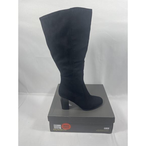 Style & Co Shoes - Style & Co Boots Women's Size 9.5 Wide Calf Black Block Heel Knee High Dress